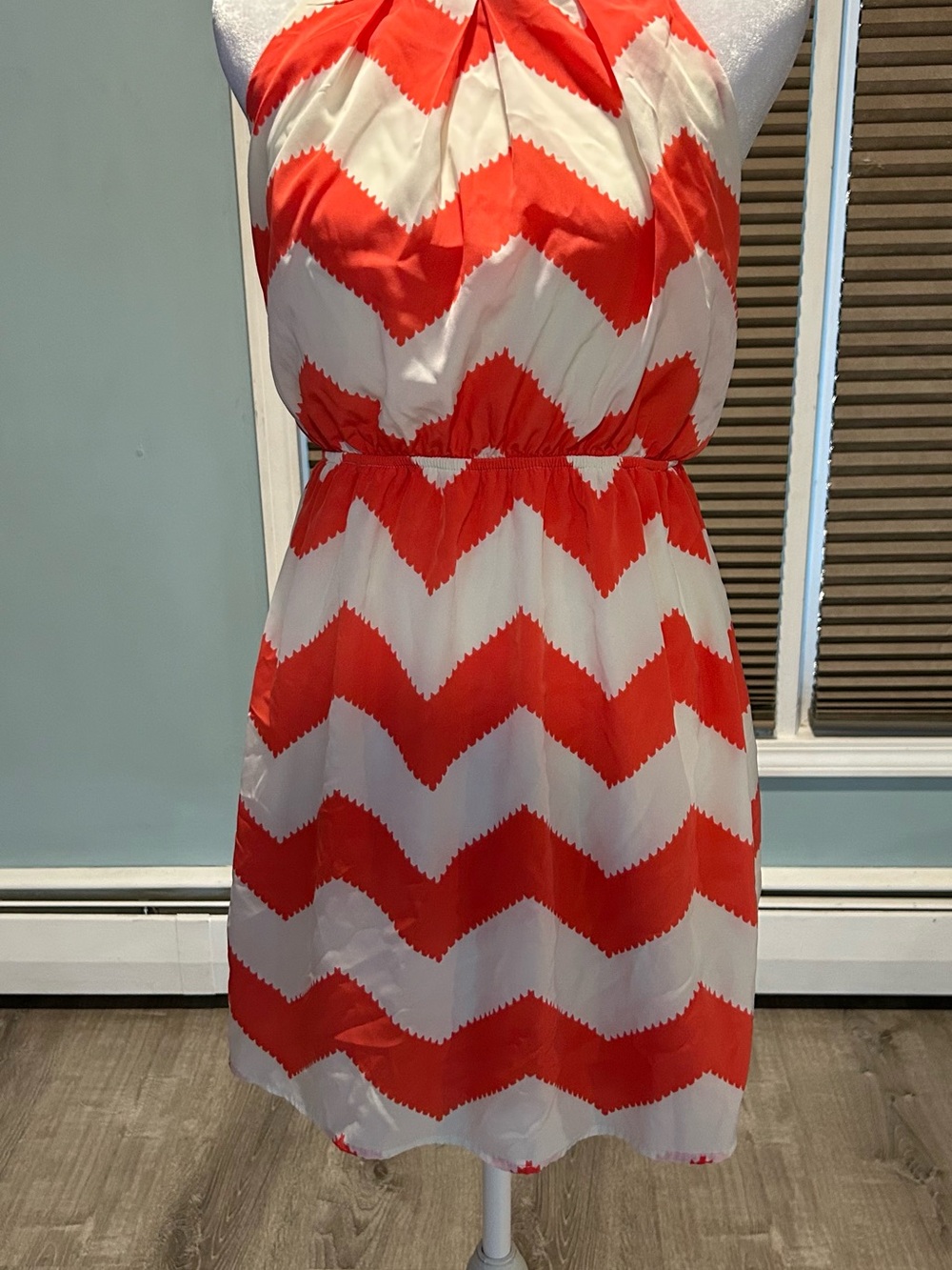 Pink Owl Coral and White Chevron Mini Dress